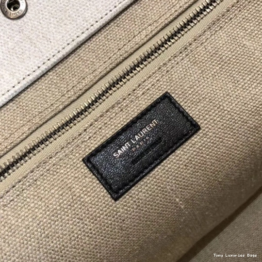 Tony Luxuries YSL IN GAUCHE RIVE AND BAG TOTE LEATHER LINEN 0711